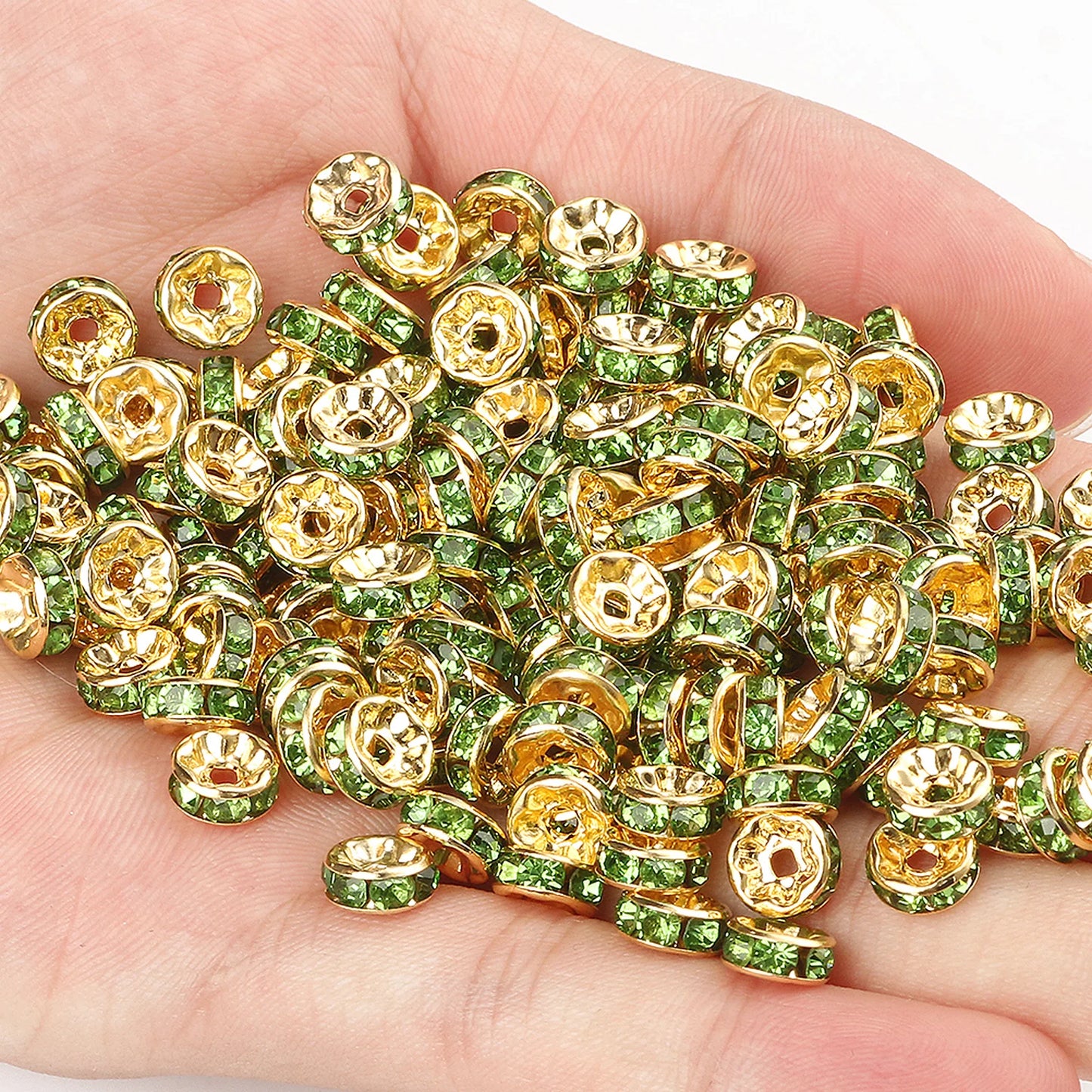 50PCS Rhinestone Spacer Beads Set – Multi-Color Crystal Rondelle Metal Beads for DIY Jewelry & Bracelet Making
