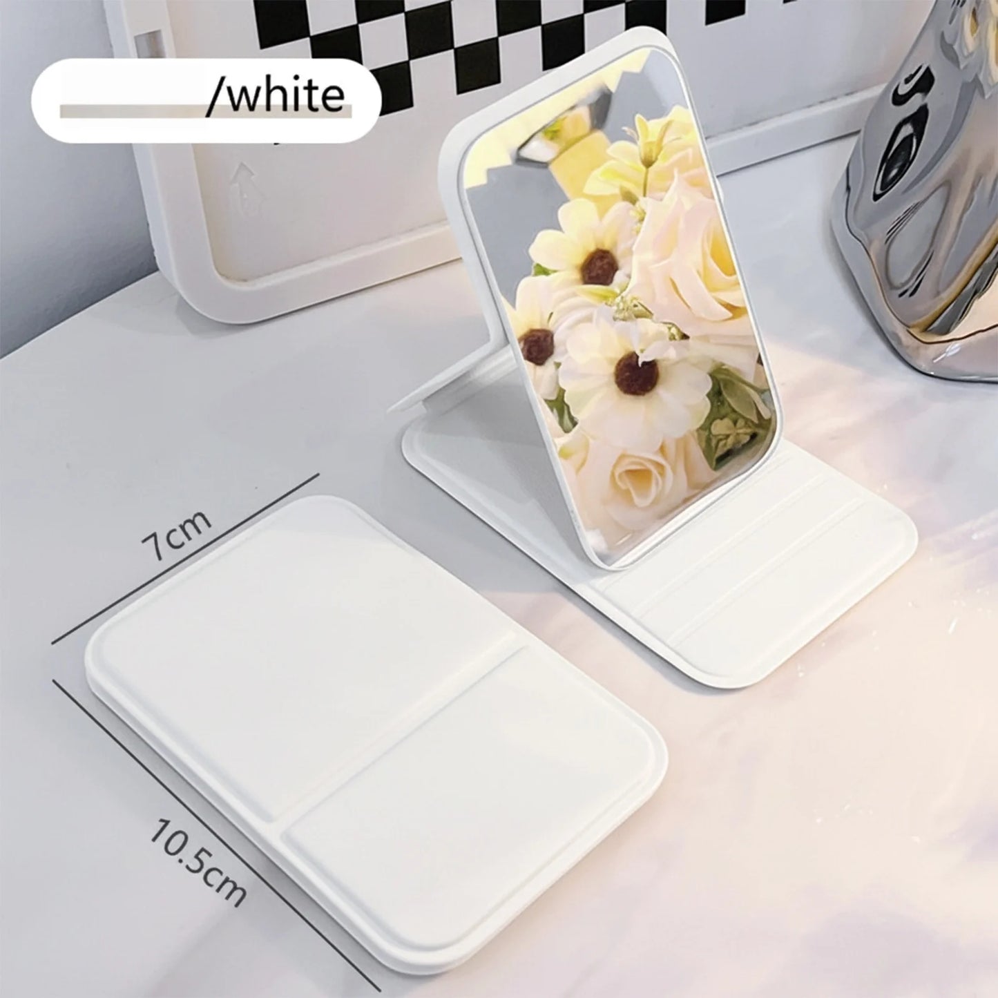 Portable Folding Makeup Mirror - HD Mini Desktop Stand-Up Mirror for Girls, Travel & Daily Beauty