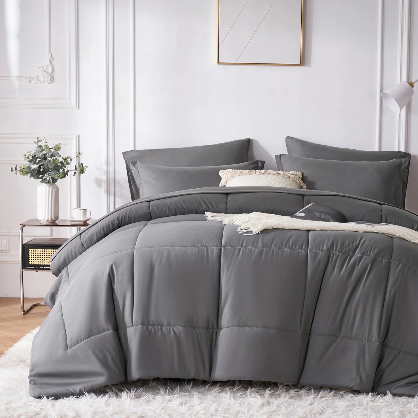 7-Piece Queen Bed-in-a-Bag Comforter Set — Solid Geometry Comforter, Sheets & Pillowcases, Stylish Bedroom Gift