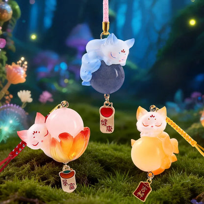 Nine-Tailed Fox Crystal Resin Pendant -  Good Luck Keychain, Car Decor & Mystery Box Ornament