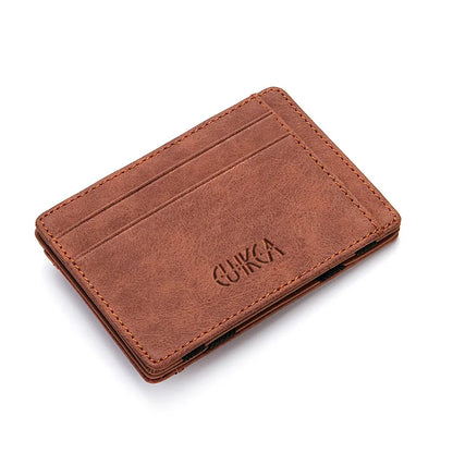 Mini Men’s Card Holder Wallet — Slim PU Leather Wallet with Zipper Coin Pocket, Magic Closure, Credit Card Case, Small Men’s Purse