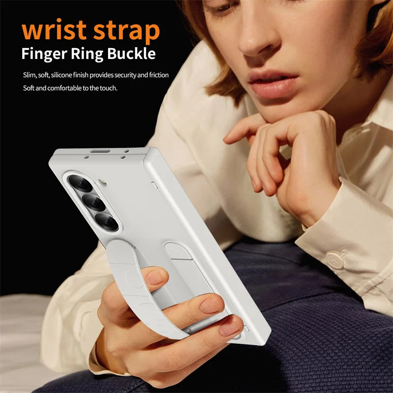 Wristband Hinge Phone Case for Samsung Galaxy Z Fold 3-7 – With Pen Slot & S Pen, Screen Protector Cover
