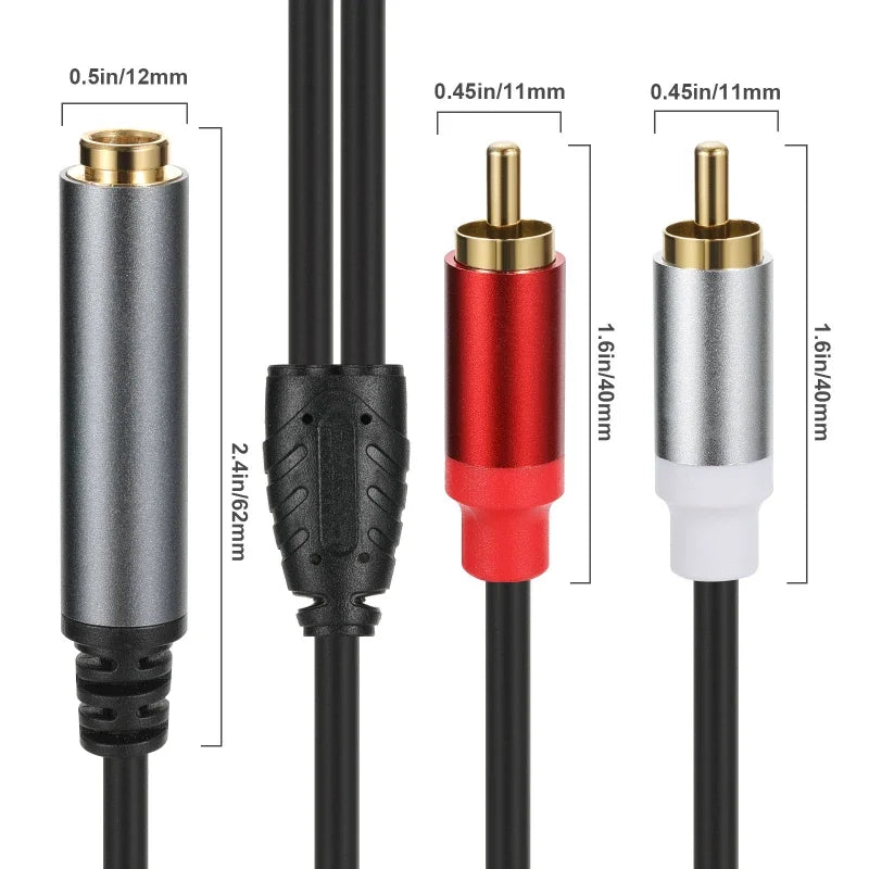 Gold Plated 6.35mm TRS Female to Dual RCA Male Audio Adapter Cable – Metal Shell Stereo 2RCA to 1/4 Inch Jack Conversion Cord