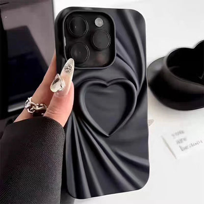 3D Love Heart iPhone Case — Fashion Soft Matte Silicone Full Cover for iPhone 11-17 Pro Max