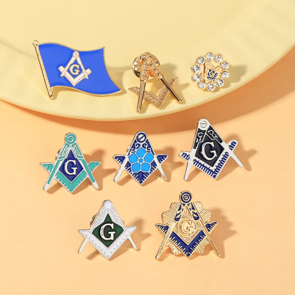 Vintage Masonic Emblem Brooch - Hollow Freemason Symbol Pin Badge for Collectors