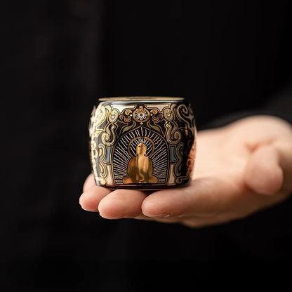 Dunhuang Thangka Tea Pet Decor - Gold & Silver Inlaid Retro Tea Ceremony Accessory