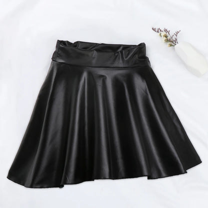 Women’s High Waist Mini Skirt — Elastic Faux Leather Short Skirt