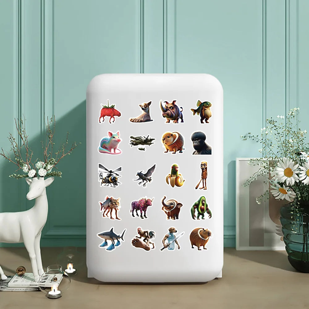 50Pcs Abstract Animal Stickers - Cartoon DIY Decals for Luggage, Phone, Cups, Guitar and More