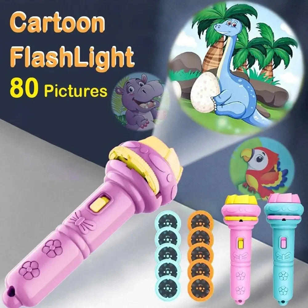 80-Pattern LED Projection Flashlight for Kids - Animal Story Projector and Early Learning Puzzle Toy for Bedtime Education