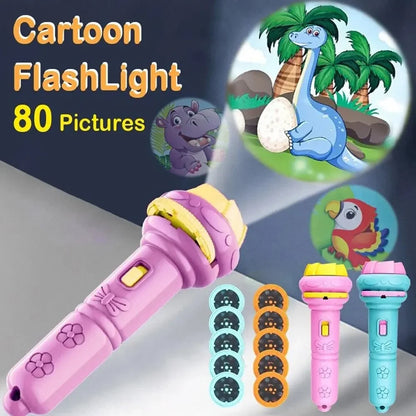 80-Pattern LED Projection Flashlight for Kids - Animal Story Projector and Early Learning Puzzle Toy for Bedtime Education