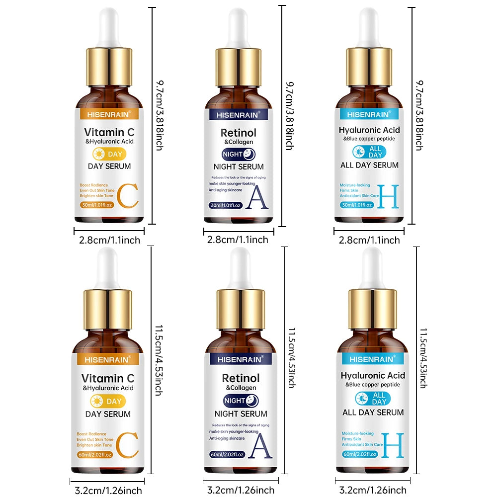 HISENRAIN Vitamin C + Retinol Serum Duo - Brightening, Hydrating & Anti-Aging Skincare with Hyaluronic Acid