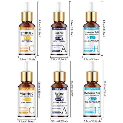 HISENRAIN Vitamin C & Retinol Serum Duo – Hyaluronic Acid Anti-Aging, Brightening & Hydrating Skincare Set for All Skin Types