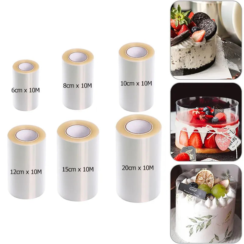 10M Acetate Roll Cake Collar: Transparent Mousse Surround Film - Perfect for Chocolate Mousse Cake Decoration, Various Sizes Available