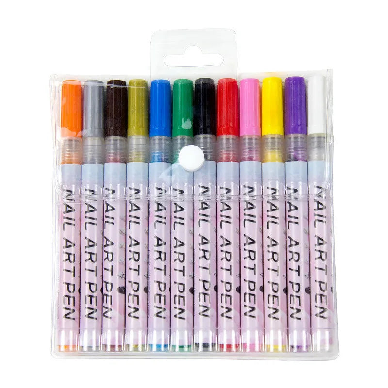 12-Piece Colorful Waterproof Nail Art Pens – DIY 3D Manicure Drawing Pens for Abstract Line Painting and Nail Design