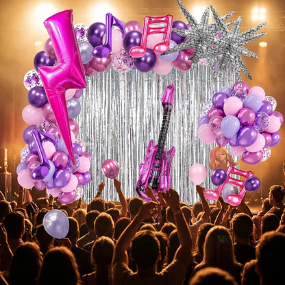 7-Piece K-Pop Music Birthday Balloon Set - Guitar, Disco Ball, and Musical Symbol Decorations for Birthdays and Anniversary Parties