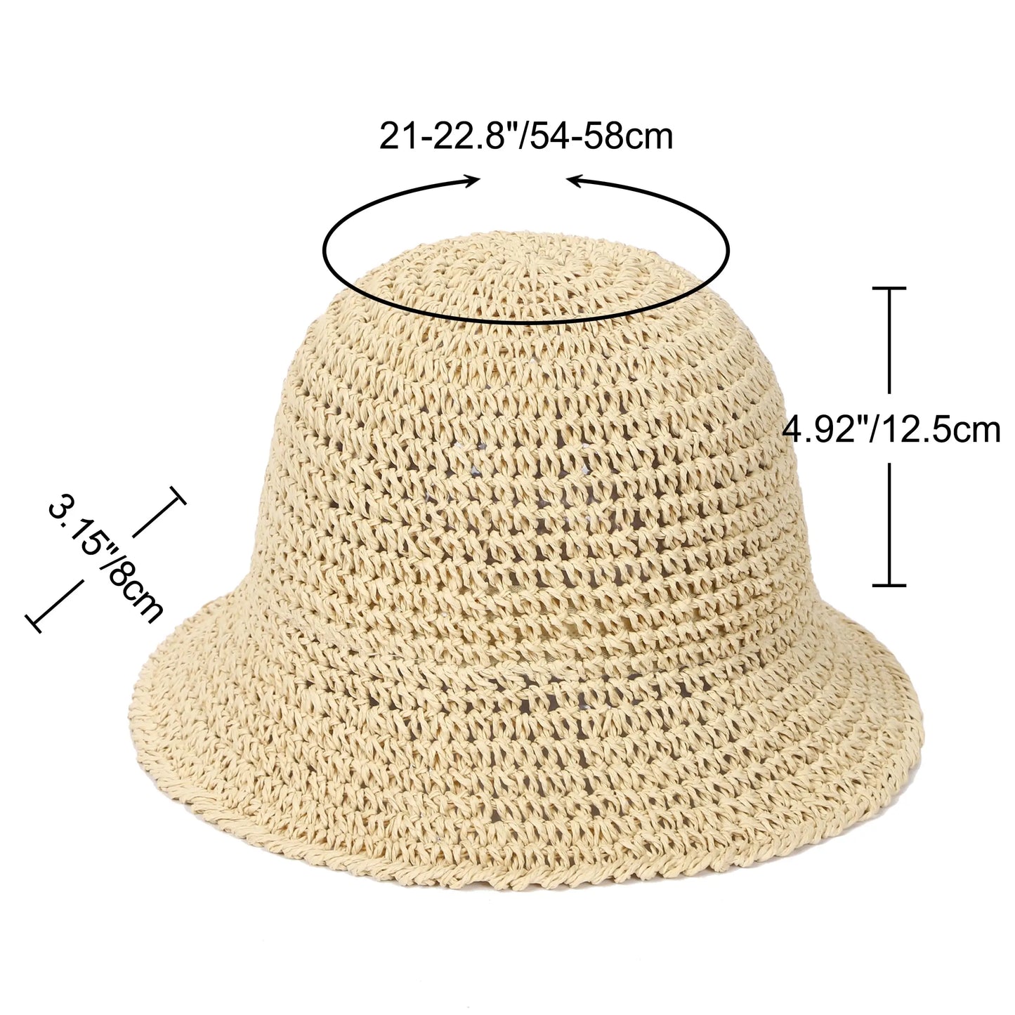 Women’s Summer Crochet Straw Bucket Hat – UV-Protect, Breathable Foldable Sunshade Cap for Beach & Outdoor Fashion