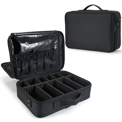 Professional Makeup Bag — Extra-Large Cosmetic Train Case with Brush Organizer, Storage Compartments & Dividers for Artists