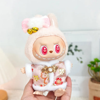 17cm Mini Plush Doll Clothes — Outfit Accessories for Labubu V1 & V2, Christmas Cookie Man Sweater Hat, New Year Gift