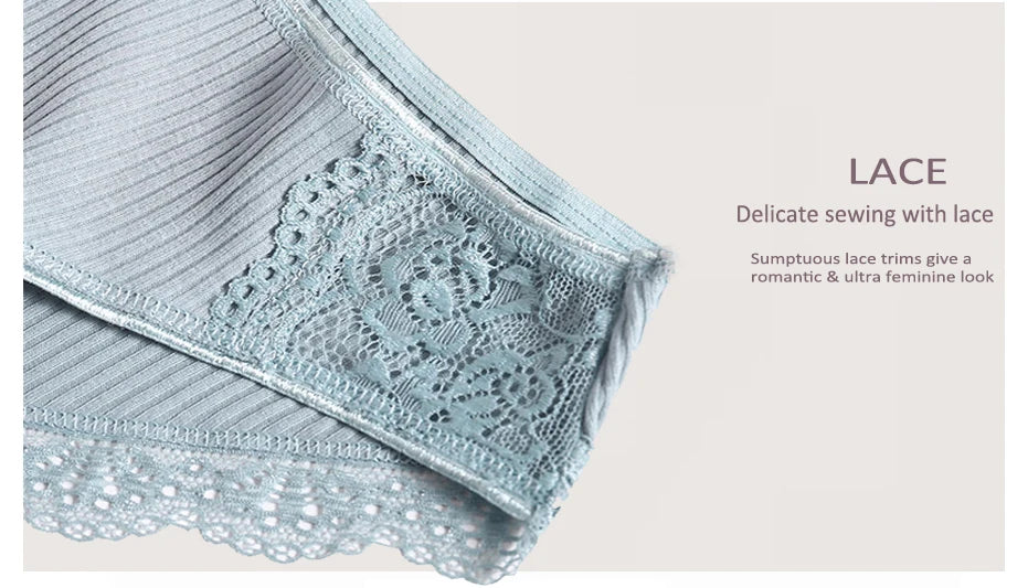 Floral Lace Cotton Women’s Panties - Comfortable Briefs, Solid Color Underwear, 3PCS/Set, Sizes M-XXL
