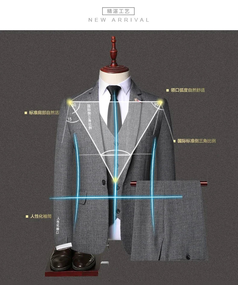 Traje de Hombre Elegante – 3-Piece Slim Fit Suit (Blazer + Vest + Pants) | Men’s Business & Wedding Suit 6XL