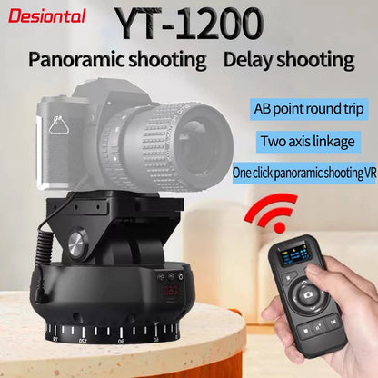 Desiontal YT-1200 Rotation Panoramic Remote Control - Pan Tilt Motorized Tripod Electric Head for Phones & Cameras