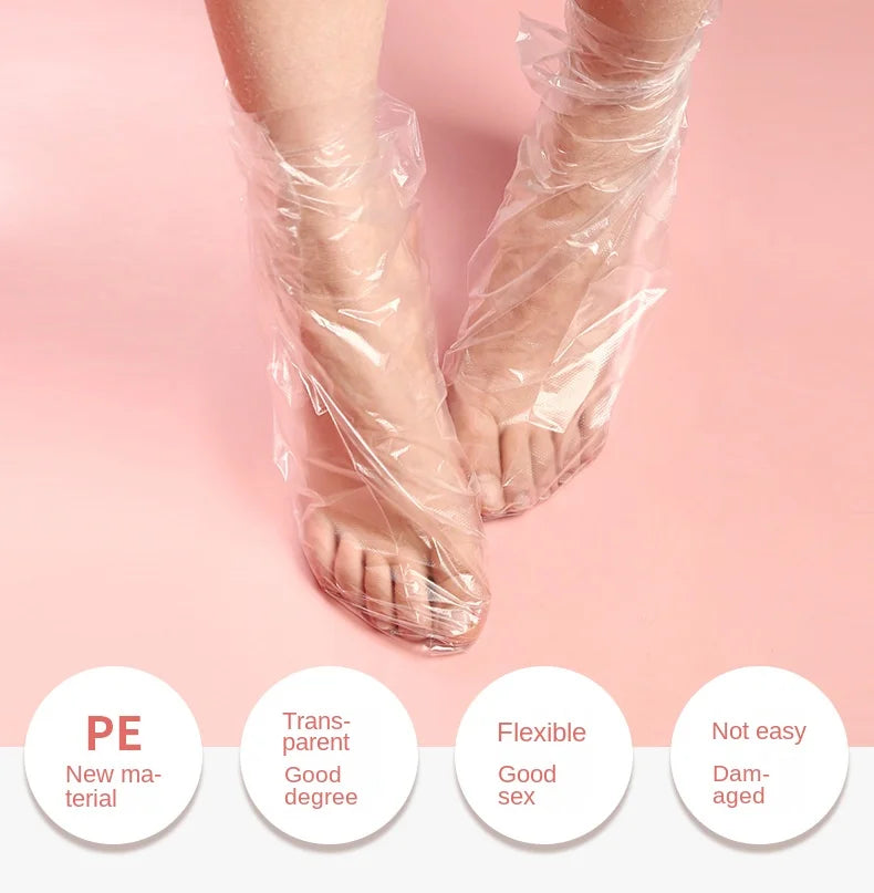100PCS Transparent Disposable Foot Bags for Detox, Pedicure, & Foot Care - Prevent Infection & Chapped Skin, Bath Wipes