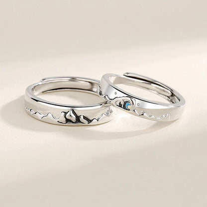 New Silver Couple Rings - Sun & Moon Adjustable Open Ring for Men & Women, Wedding & Fashion Jewelry Gift