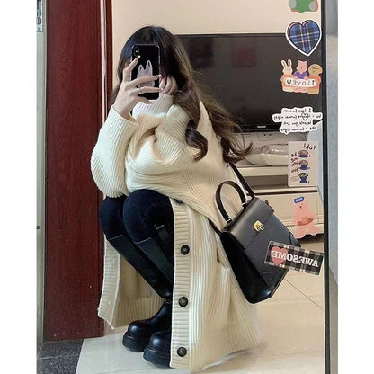 Autumn Winter Women’s Cardigan Sweater Coat – Fashion Long Sleeve V-Neck, Loose Fit Knitted Jacket, Casual Sweater Cardigan