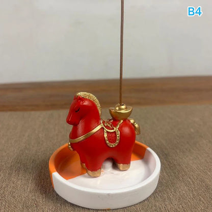 2026 Year of the Horse Incense Burner - Creative Resin & Ceramic Zodiac Incense Stick Holder & Ornament