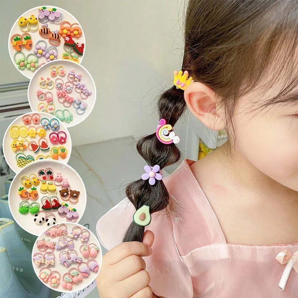 Cute Cartoon Hair Ties for Girls - High-Elasticity Hair Bands with Animal, Flower, and Fruit Designs