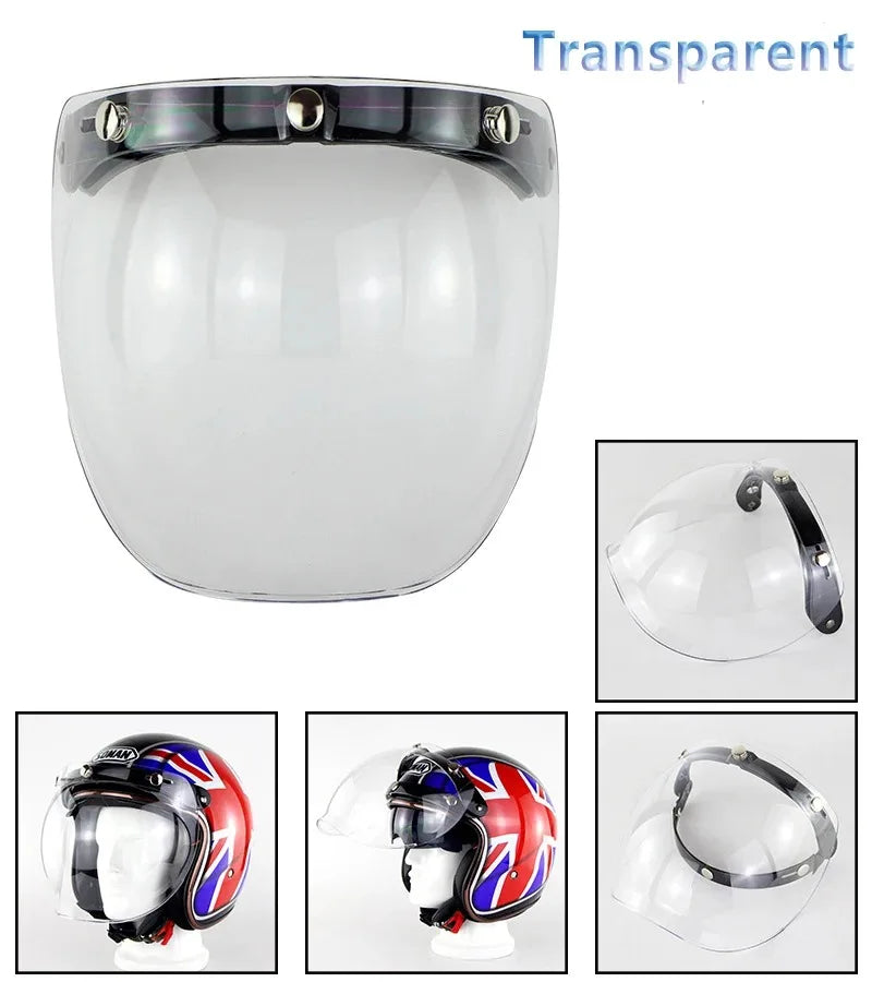 Open Face 3/4 Motorcycle Helmet Visor — Flip-Up Bubble PC Lens Windshield Shield for Casco Moto