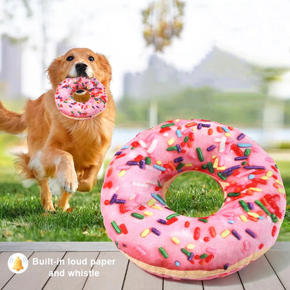 Plush Dog Toy in Doughnut & Pizza Shape – Squeaky Chew Toy for Small & Large Dogs, Teeth Cleaning Puppy Toy