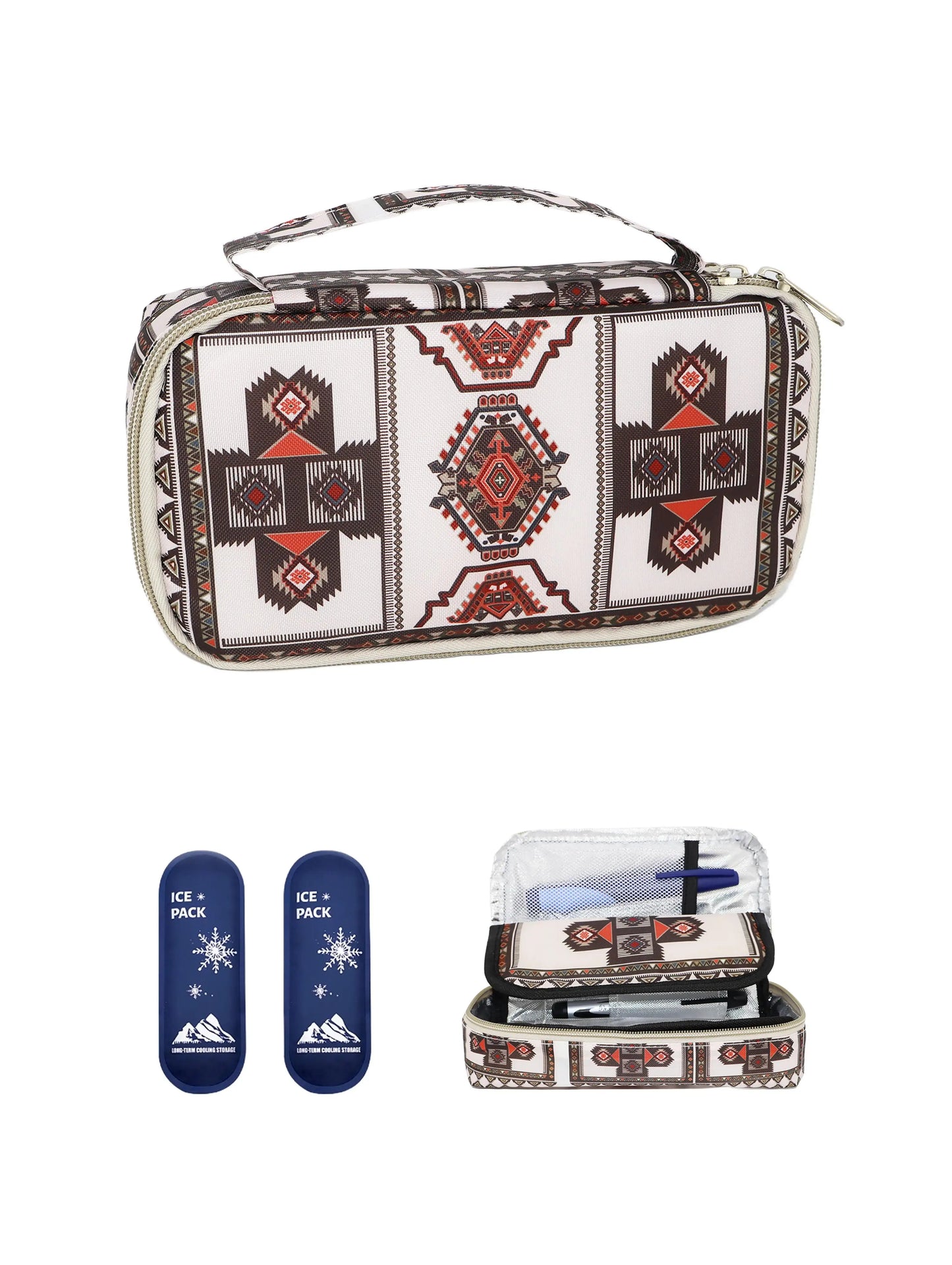 Large Portable Insulin Cooler Bag – Lightweight Boho Flower Print Travel & Outdoor Camping Medical Cooler