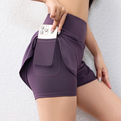 Women’s Quick-Dry Running Shorts – Elastic Waist Sports Layer Active Shorts with Pockets for Yoga & Workouts