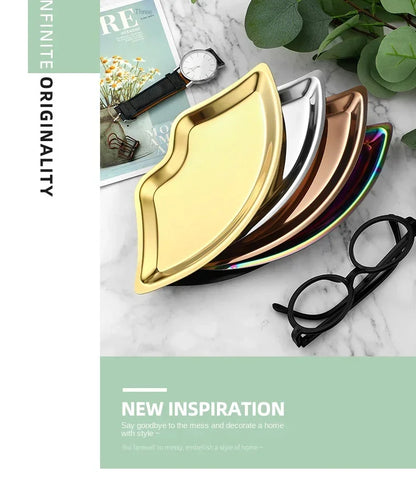 Stainless Steel Lip Shaped Jewelry Tray – Decorative Cosmetic Organizer & Metal Storage Dish