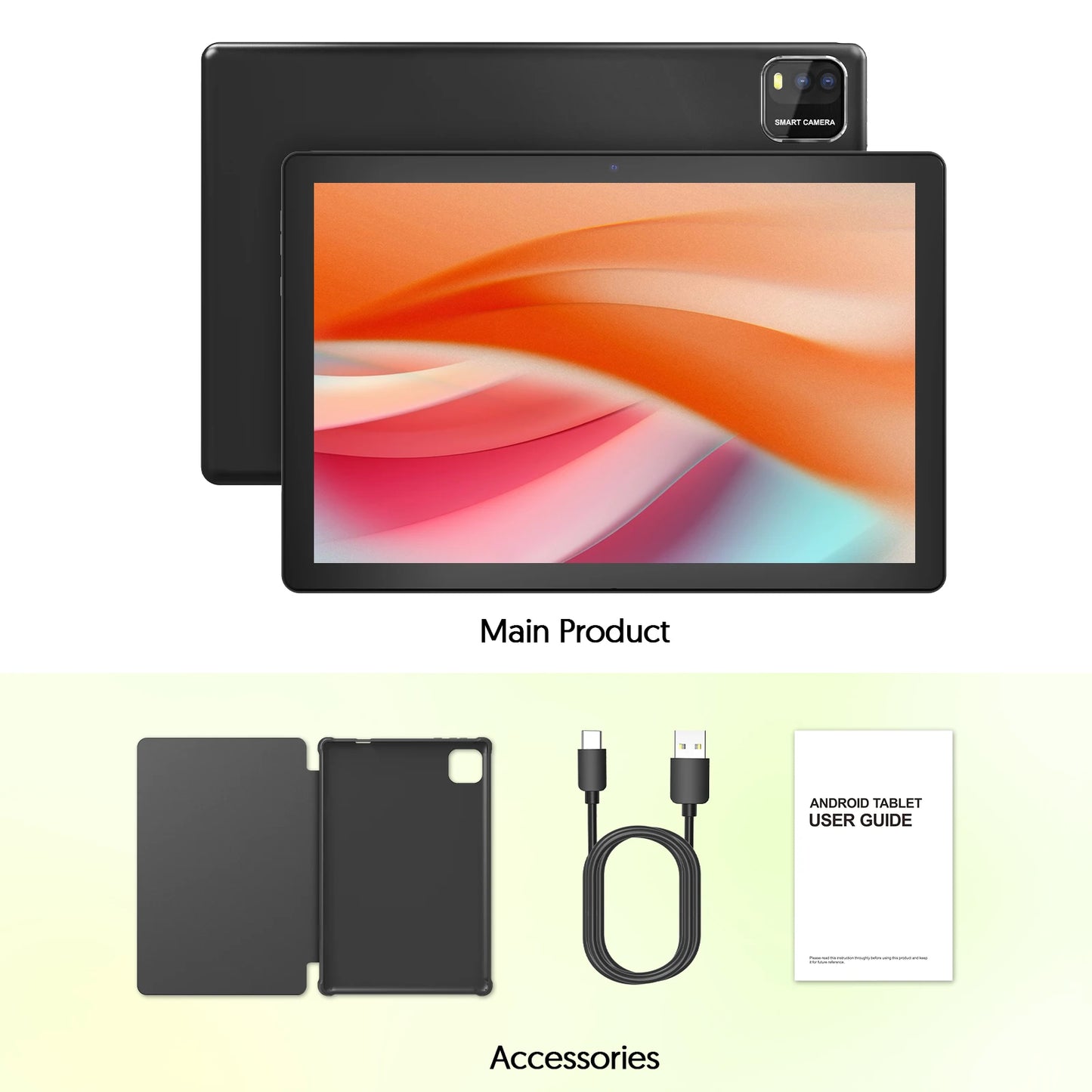 BAKEN 10″ Android 15 Tablet — Quad-Core, 12GB RAM + 64GB Storage, 5G WiFi, 1280×800 Display, Dual Cameras
