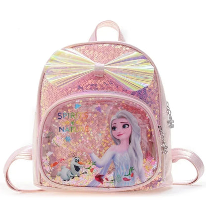Disney Frozen Elsa & Anna Sequins Backpack - Fashion Glitter PU Leather School Bag for Girls, Kawaii Travel Backpack & Christmas Gift