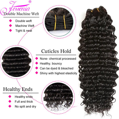 Raw Brazilian Loose Deep Wave Human Hair Bundles - Unprocessed Virgin Hair 4 Bundle Set (8–32 Inch)