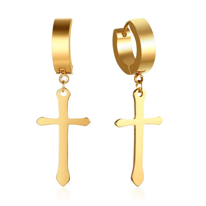 Stainless Steel Cross Charm Earrings - Men's Fashion Jewelry