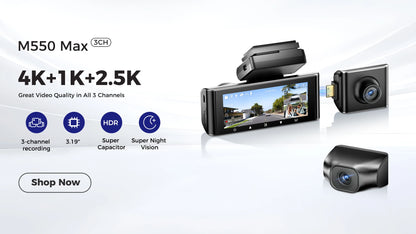 AZDOME M550 Pro 4K Car DVR Dash Cam – WiFi 5.8GHz, Front/Cabin/Rear Cameras, GPS, Night Vision & Parking Monitor