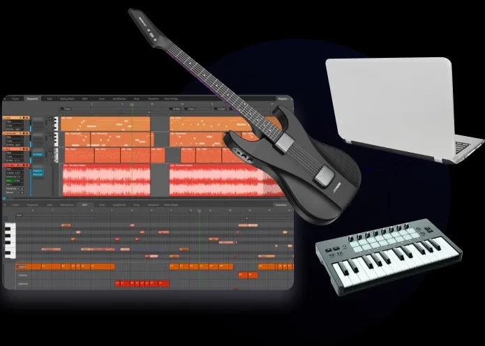 AeroBand Smart & Painless Guitar - Silicone Strings, One-Touch 12-Key Conversion, Bluetooth, 8 Sounds & USB MIDI Function