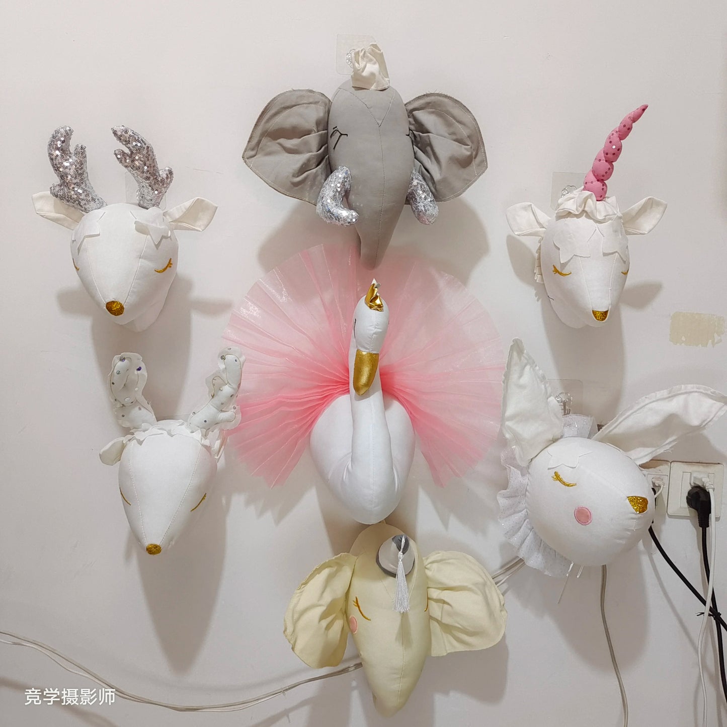 Handmade 3D Felt Animal Heads — Elephant & Swan Wall Hanging Decor for Nursery & Kids’ Bedroom