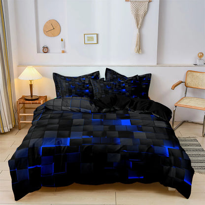 3PCS Geometric Grid Duvet Cover Set - Soft Plaid Bedding with 2 Pillowcases