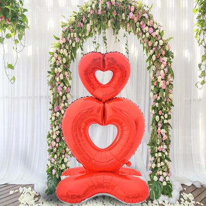 Big Hollow Heart-Shaped 'I Love You' Foil Balloon - Valentine's Day Gold and Red Romantic Decor for Weddings and Celebrations
