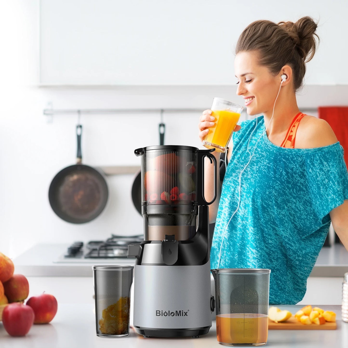 BioloMix Cold Press Juicer — 130mm Feed Chute, Whole Fruit & Veg, High Yield BPA-Free Slow Masticating Juicer