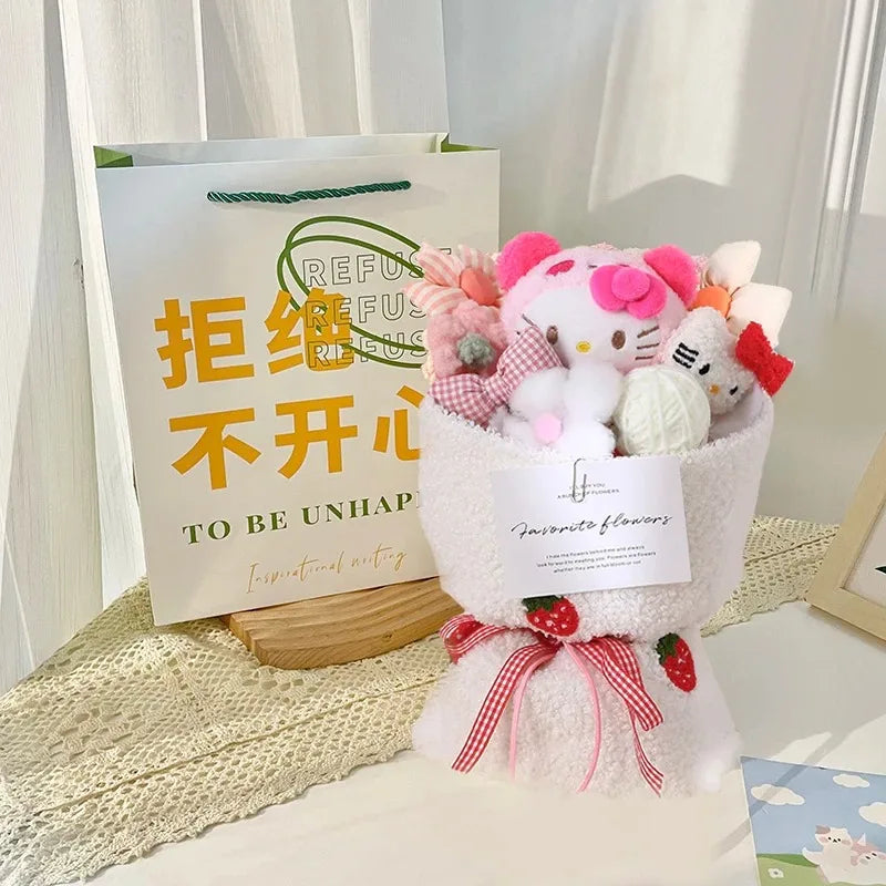 Sanrio Hello Kitty & Friends Plush Doll Bouquet – Cute Cartoon Cinnamoroll, Kuromi, My Melody Toys for Flower Girls & Kids – Perfect Holiday Gift