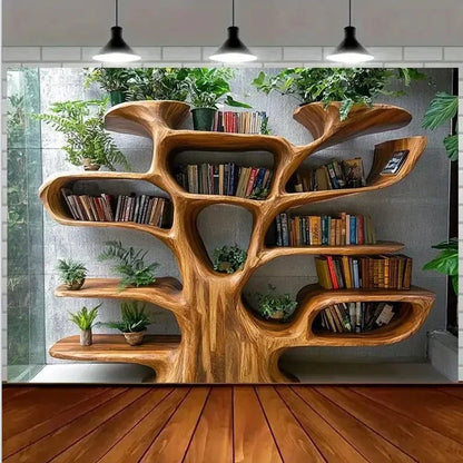 Tree Shaped Bookshelf Tapestry - Lush Plant Wall Decor for Bedroom & Living Room