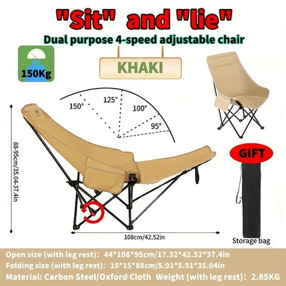 4-Position Adjustable Camping Chair with Footrest — Portable Folding Outdoor Chair for Fishing, Beach, Travel & Picnic
