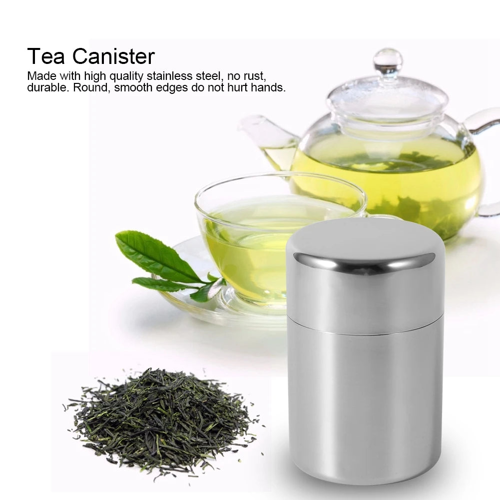 Stainless Steel Tea Leaf Canisters — Kitchen Storage Containers for Tea, Coffee & Sugar