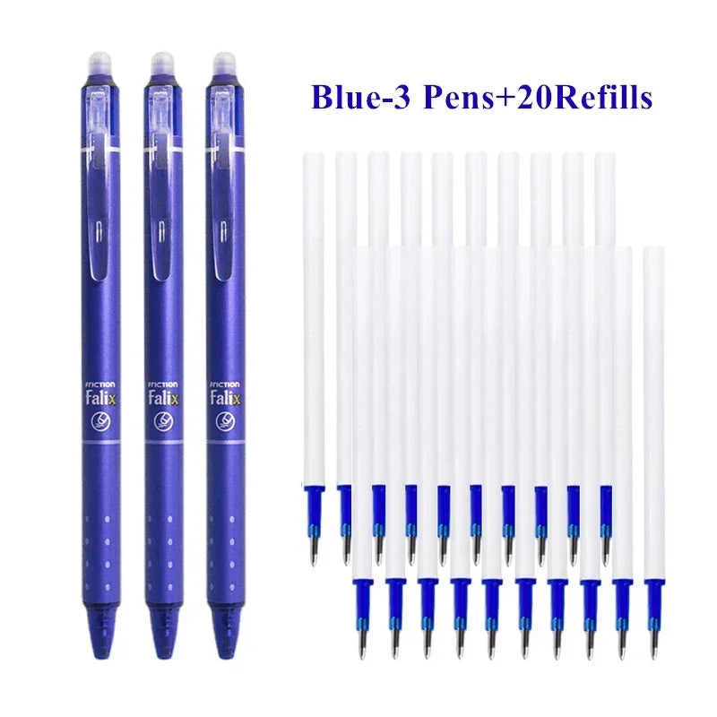 0.5mm Retractable Erasable Gel Pens Set – Black & Blue Ink with Refills, Built-in Eraser, Office & Exam Stationery Kit
